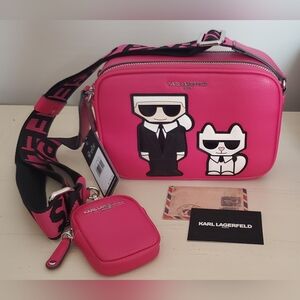 Karl Lagerfeld Paris Fuchsia Pink Maybelle Camera Crossbody Bag with Coin Purse